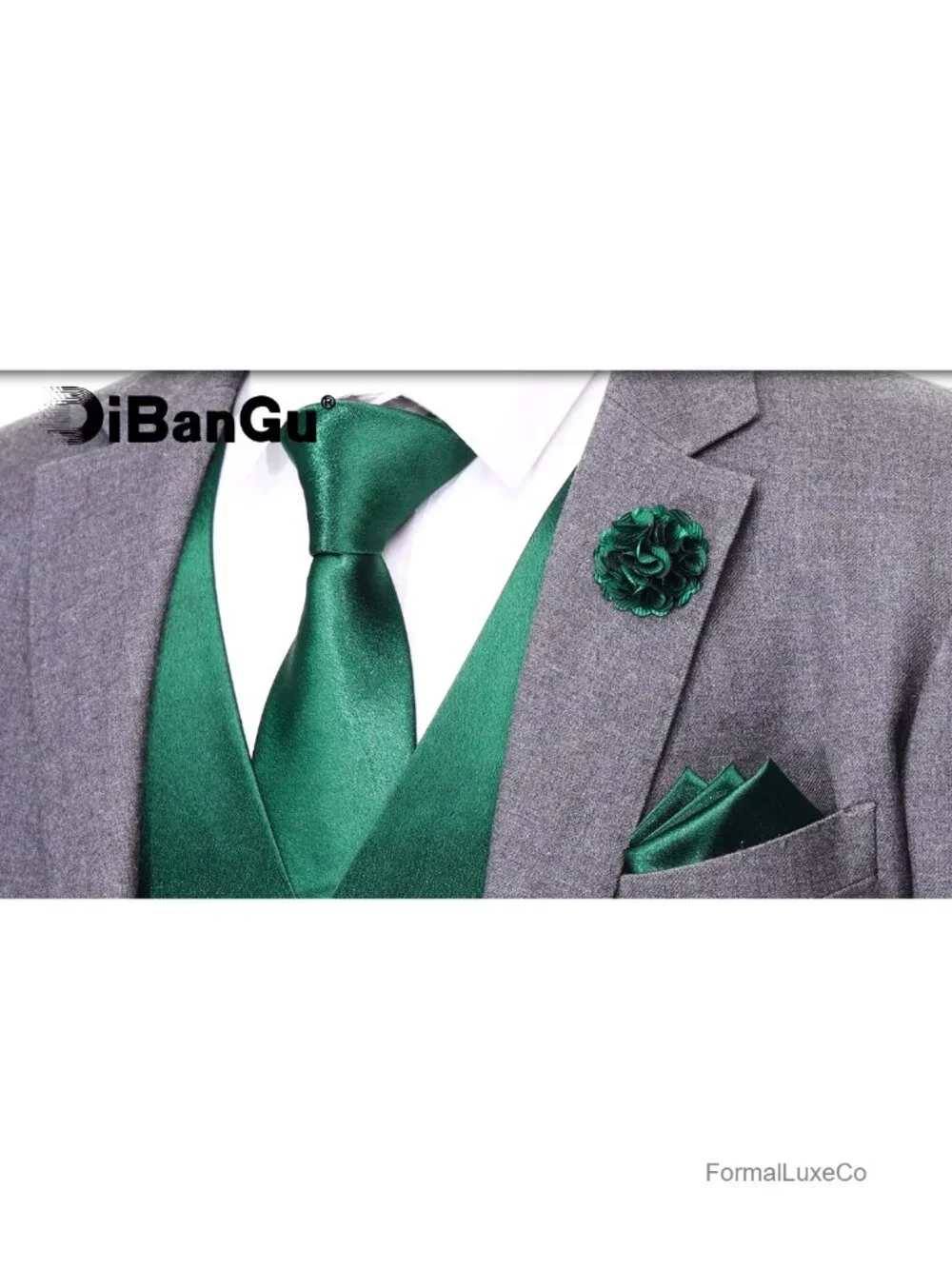 Mens Satin Suit Vest and Tie Set 8PCS Solid Waistcoat and Bowtie with Lapel Pin